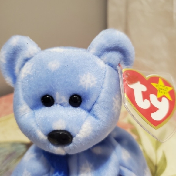 Vintage 1990's Holiday Christmas Beanie baby blue and white bear plush - Picture 3 of 4